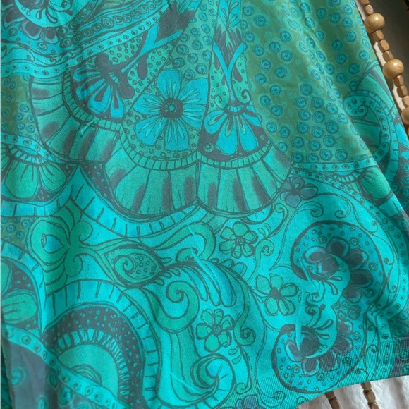 AMB Be Happy Second Skin Teal Floral Long Sleeve Semi Sheer Boho Y2K Dance OS - Picture 2 of 5